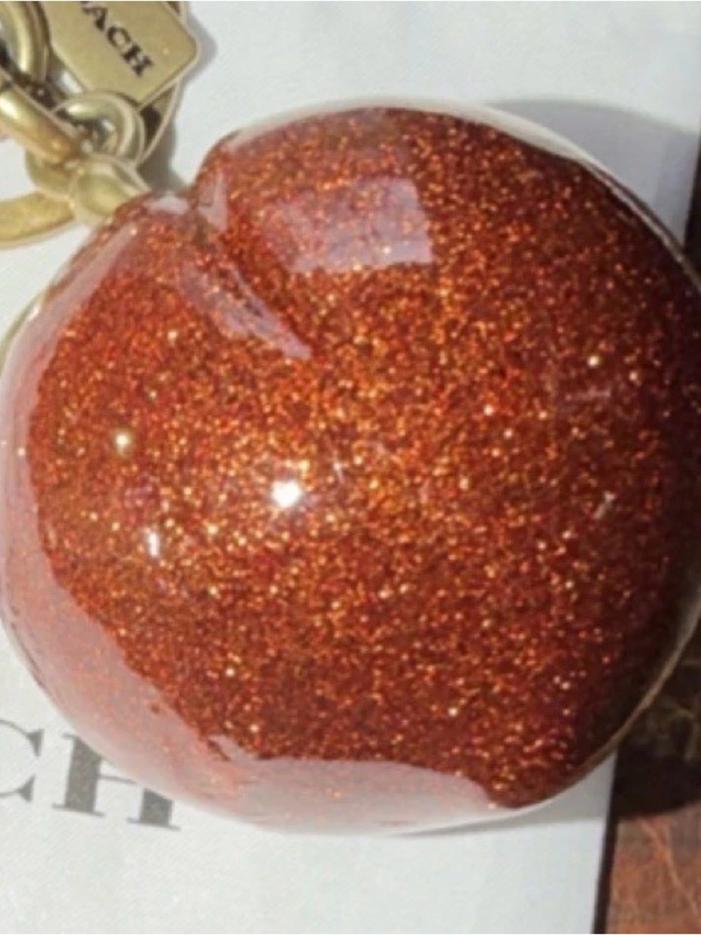 COACH Glitter Peach Keychain - Sparkling Copper/Gold TSITP - Picture 2 of 7
